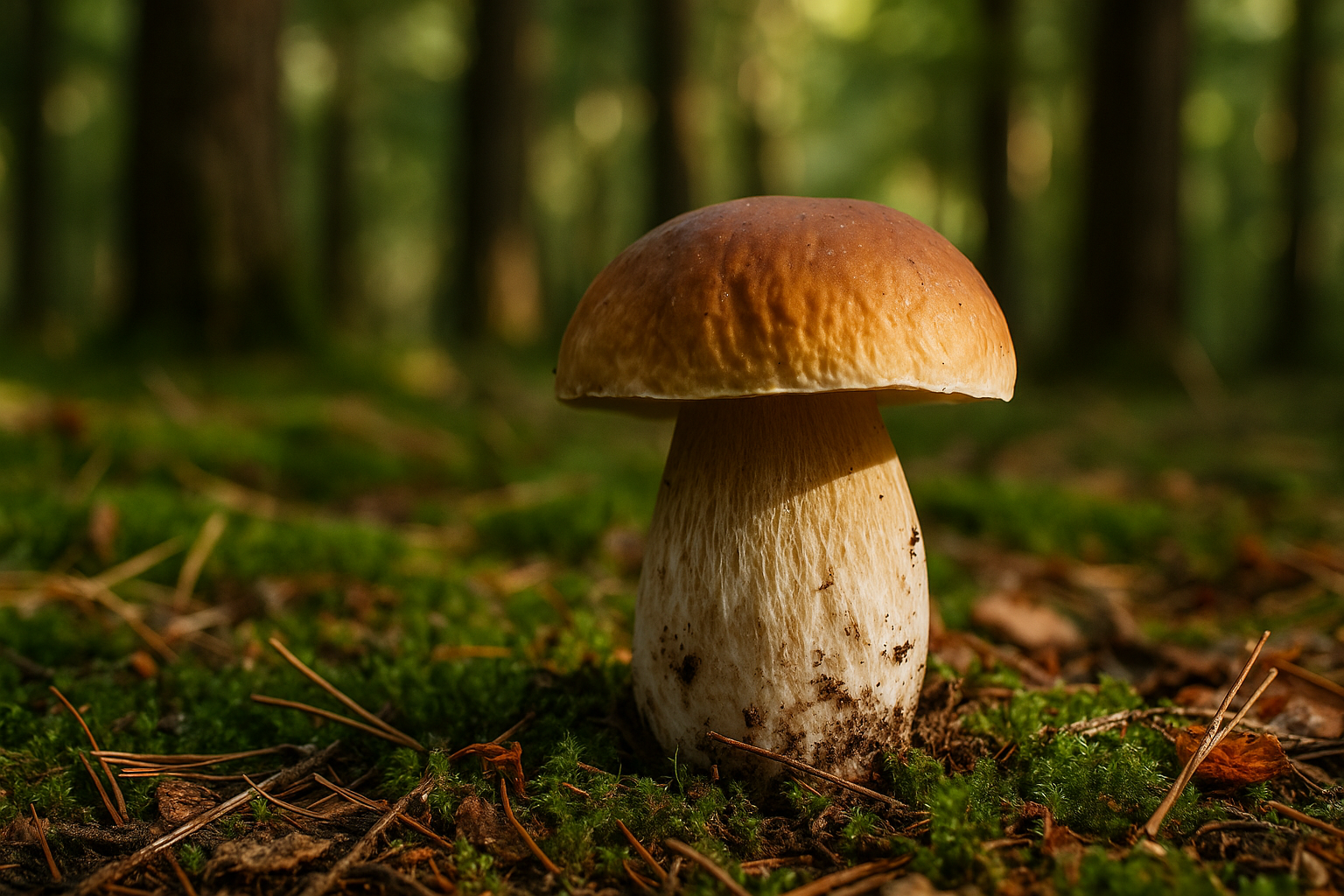 Prawdziwek (borowik szlachetny) w lesie — realistyczne zdjęcie