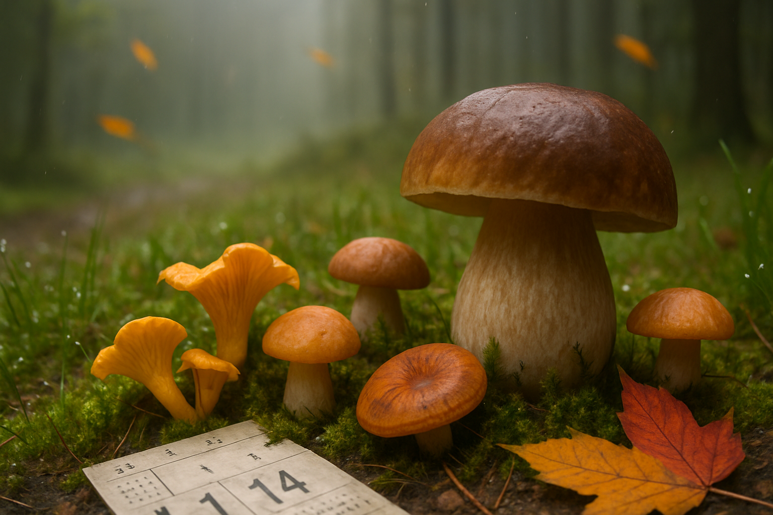 Grzyby w ściółce leśnej — zdjęcie w tle